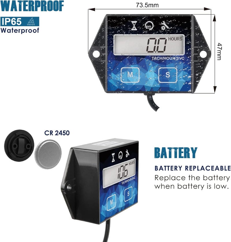 Runleader 2 Pieces Small Engine Timer, Digital Tachometer, Maintenance Reminder, Battery Replaceable, User Shutdown, for ZTR Lawn Mower Tractor Generator Marine Outboard ATV (2) - Image 5