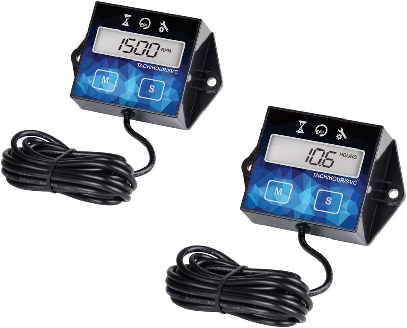 Runleader 2 Pieces Small Engine Timer, Digital Tachometer, Maintenance Reminder, Battery Replaceable, User Shutdown, for ZTR Lawn Mower Tractor Generator Marine Outboard ATV (2) - Image 1