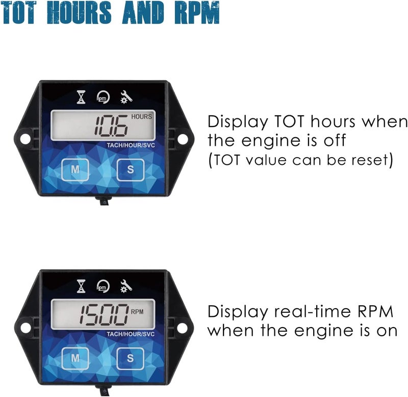 Runleader 2 Pieces Small Engine Timer, Digital Tachometer, Maintenance Reminder, Battery Replaceable, User Shutdown, for ZTR Lawn Mower Tractor Generator Marine Outboard ATV (2) - Image 2