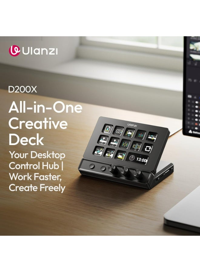 ULANZI D200X Stream Controller with 3 Knobs, 14 Customizable LCD Keys Macro Keyboard, 8-in-1 USB-C Hub Docking Station with 4K HDMI Content Creator Equipment for OBS/Video Editing/Photography/PC - Image 2