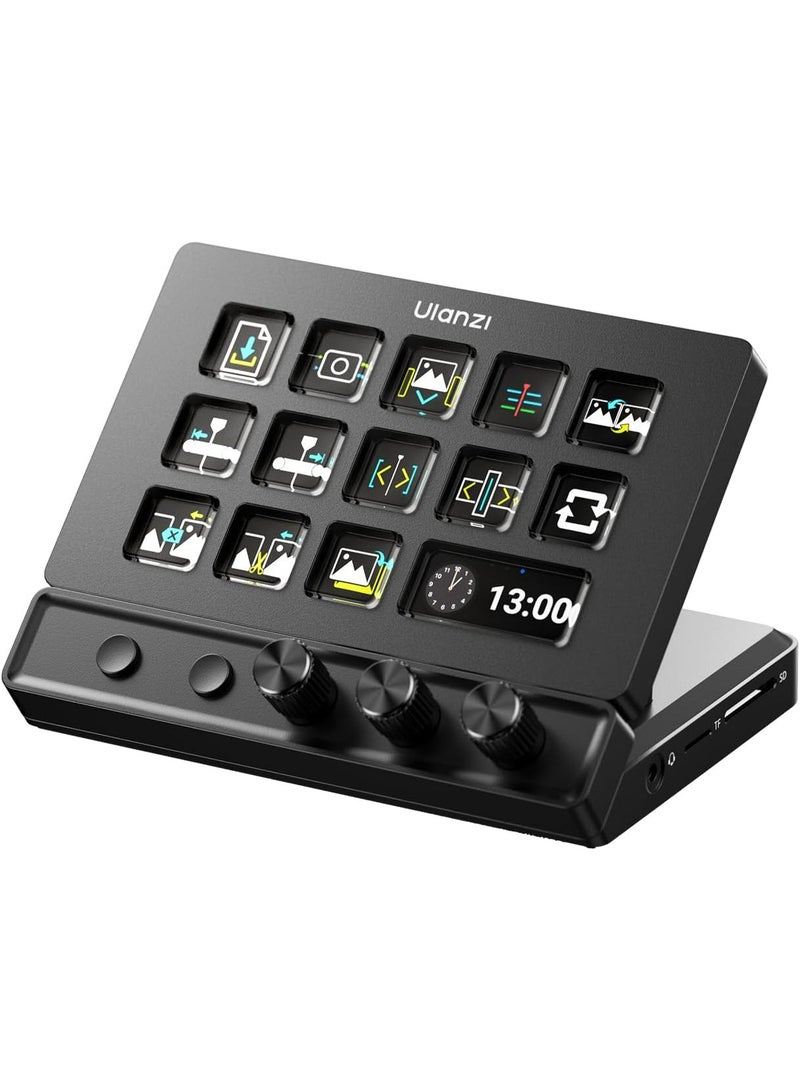 ULANZI D200X Stream Controller with 3 Knobs, 14 Customizable LCD Keys Macro Keyboard, 8-in-1 USB-C Hub Docking Station with 4K HDMI Content Creator Equipment for OBS/Video Editing/Photography/PC - Image 1