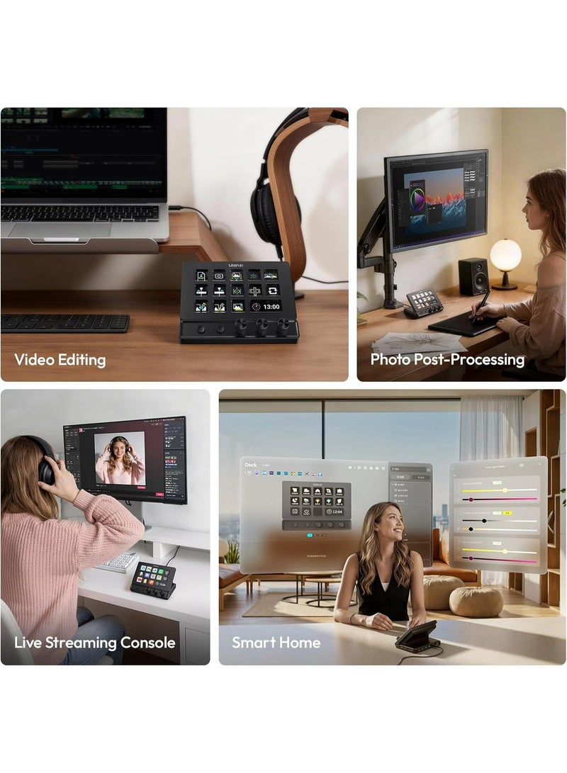 ULANZI D200X Stream Controller with 3 Knobs, 14 Customizable LCD Keys Macro Keyboard, 8-in-1 USB-C Hub Docking Station with 4K HDMI Content Creator Equipment for OBS/Video Editing/Photography/PC - Image 4