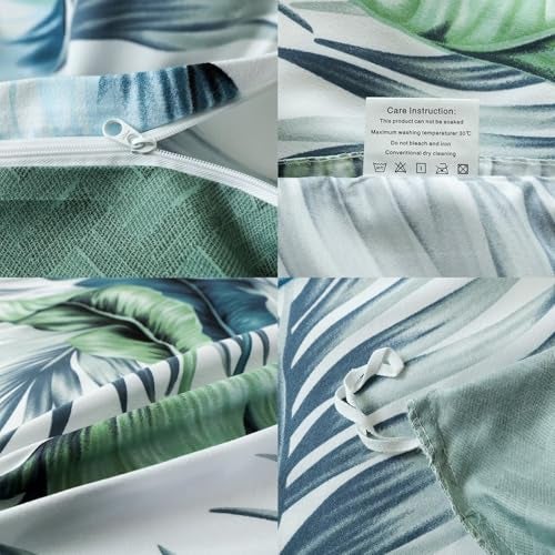 OAITE Duvet Cover King Size,Reversible Summer Leaf Green Duvet Cover Set with Zipper Closure, 3 Pieces Modern Patterns Soft Microfiber Bedding Set with 8 Ties(104’’*90’’,2 Pillow Cases) - Image 5