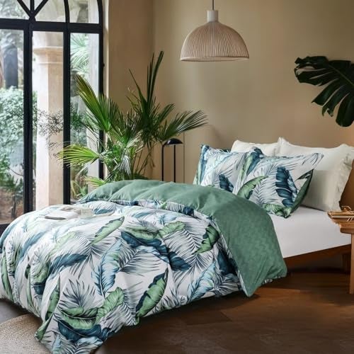 OAITE Duvet Cover King Size,Reversible Summer Leaf Green Duvet Cover Set with Zipper Closure, 3 Pieces Modern Patterns Soft Microfiber Bedding Set with 8 Ties(104’’*90’’,2 Pillow Cases) - Image 3