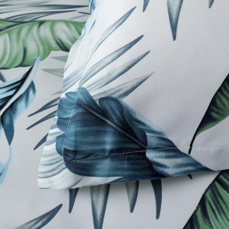 OAITE Duvet Cover King Size,Reversible Summer Leaf Green Duvet Cover Set with Zipper Closure, 3 Pieces Modern Patterns Soft Microfiber Bedding Set with 8 Ties(104’’*90’’,2 Pillow Cases) - Image 4