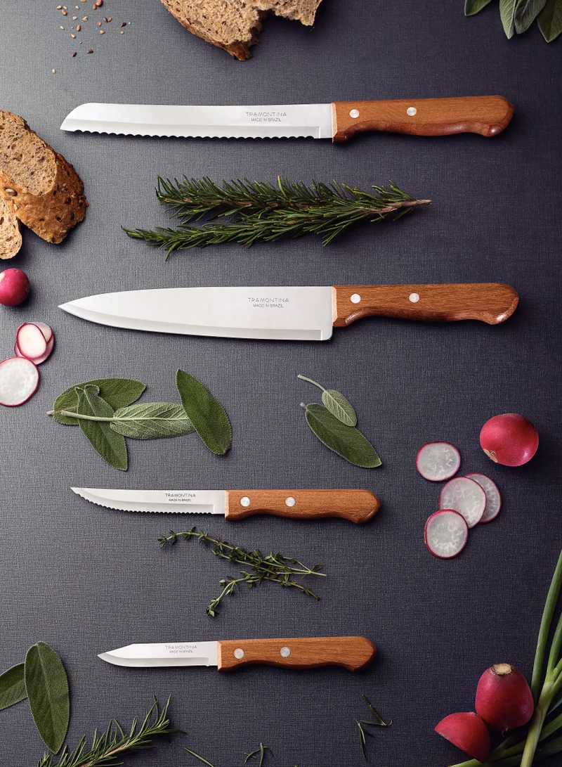 ترامونتينا Tramontina Dynamic 4 Pieces Knife Set with Stainless Steel Blade and Natural Wood Handle
