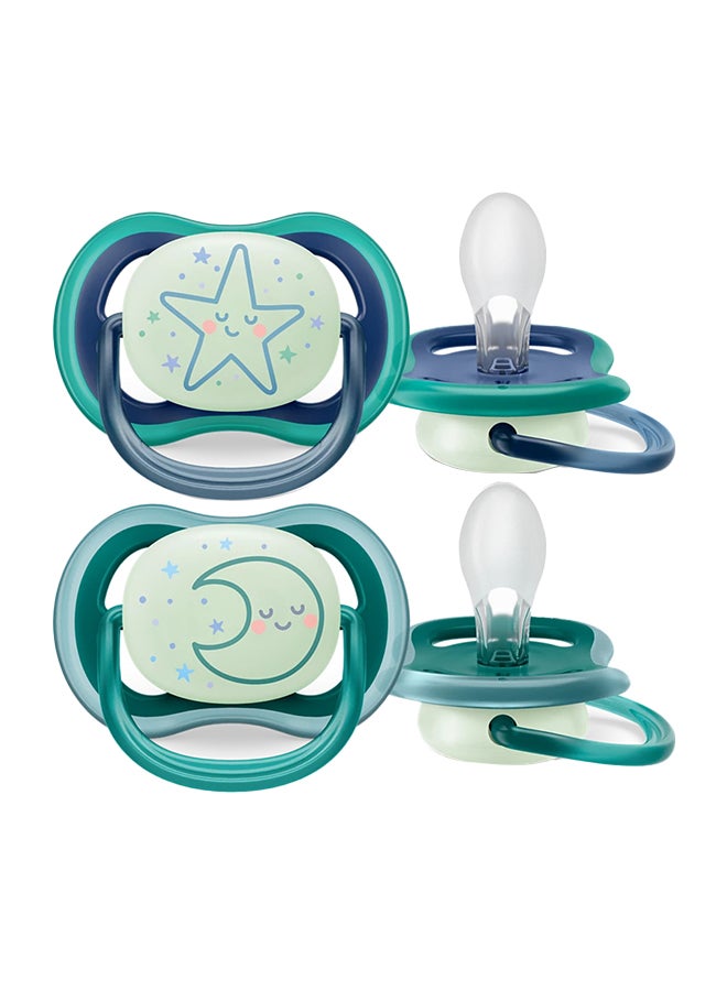Soother Ultra AIR NIGHTTIME 6-18M For Boys, 2 Pieces | No.1 Brand Recommended by Moms Worldwide | Glows in the dark, Light, Breathable, BPA free, Orthodontic with Sterilization Case