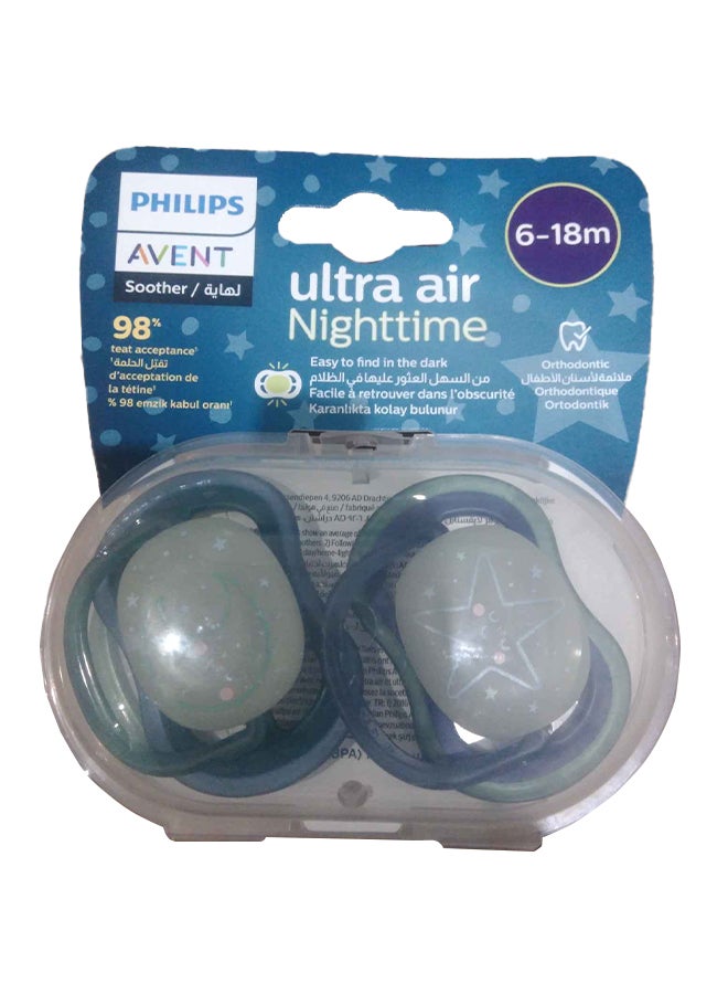Philips Avent Soother Ultra AIR NIGHTTIME 6-18M For Boys, 2 Pieces | No.1 Brand Recommended by Moms Worldwide | Glows in the dark, Light, Breathable, BPA free, Orthodontic with Sterilization Case - Image 3