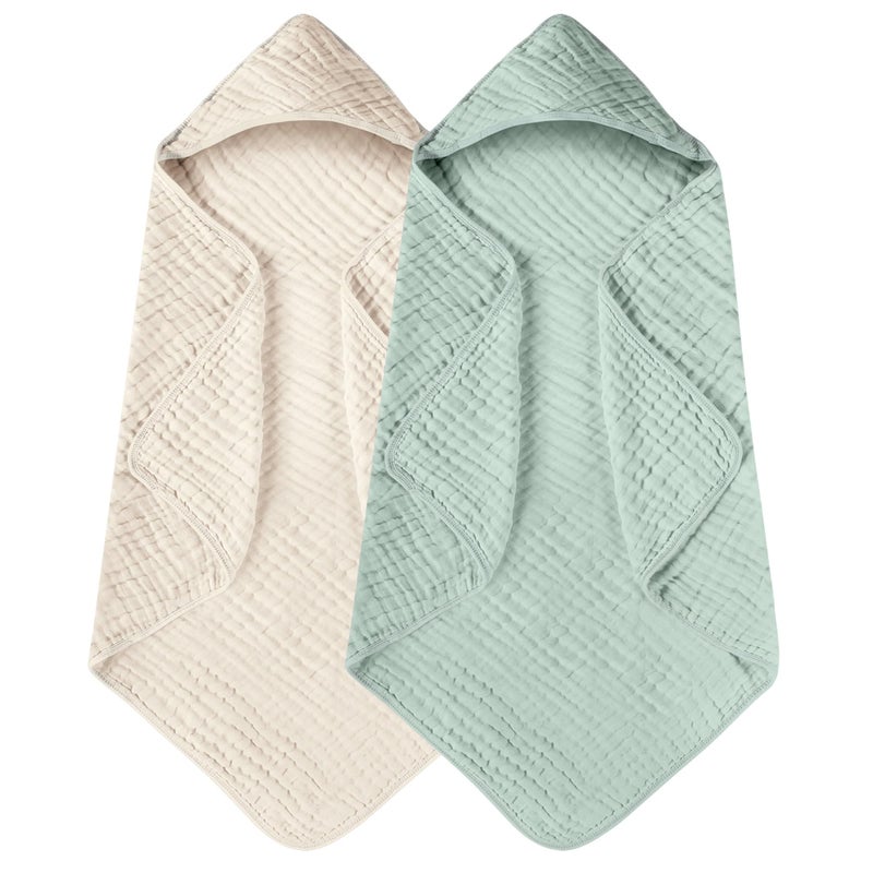 Yoofoss Hooded Baby Towels for Newborn 2 Pack 100 Muslin Cotton Baby Bath Towel with Hood for Babies Infant Toddler and Kids Large 32x32Inch Soft and Absorbent Newborn Essential