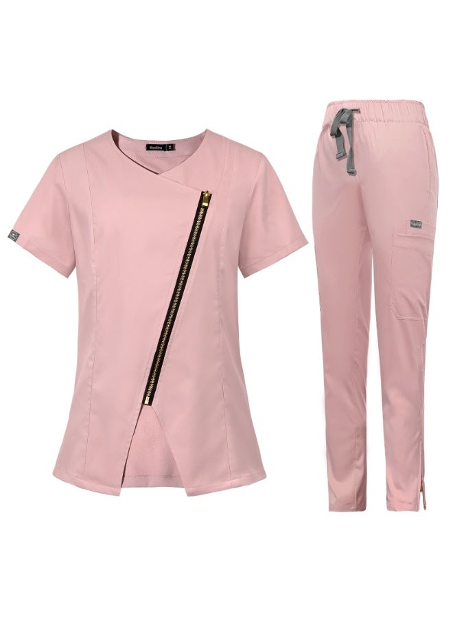 NIBEMINENT Women Medical Nurse Workwear Scrub Uniform Operating Room Tops and Pants Fashion Groomers Pet Veterinary Zipper Healthcare Sets - Image 1