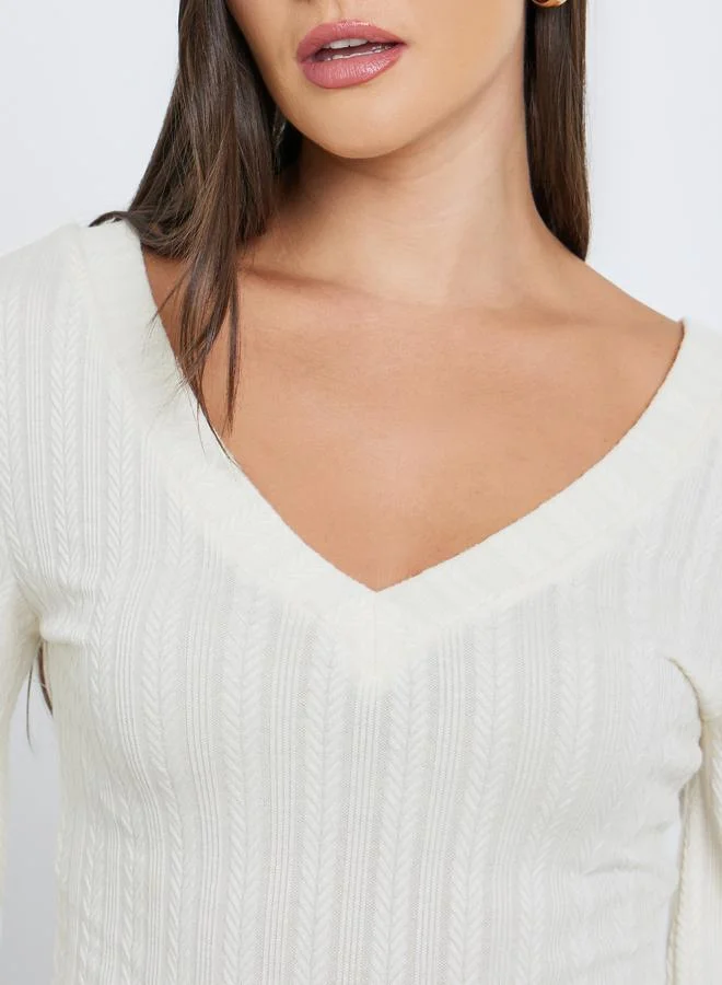 Styli Styli Women Cream Deep V Neck Knit Top