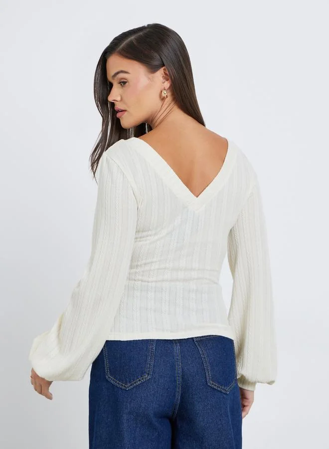 Styli Styli Women Cream Deep V Neck Knit Top