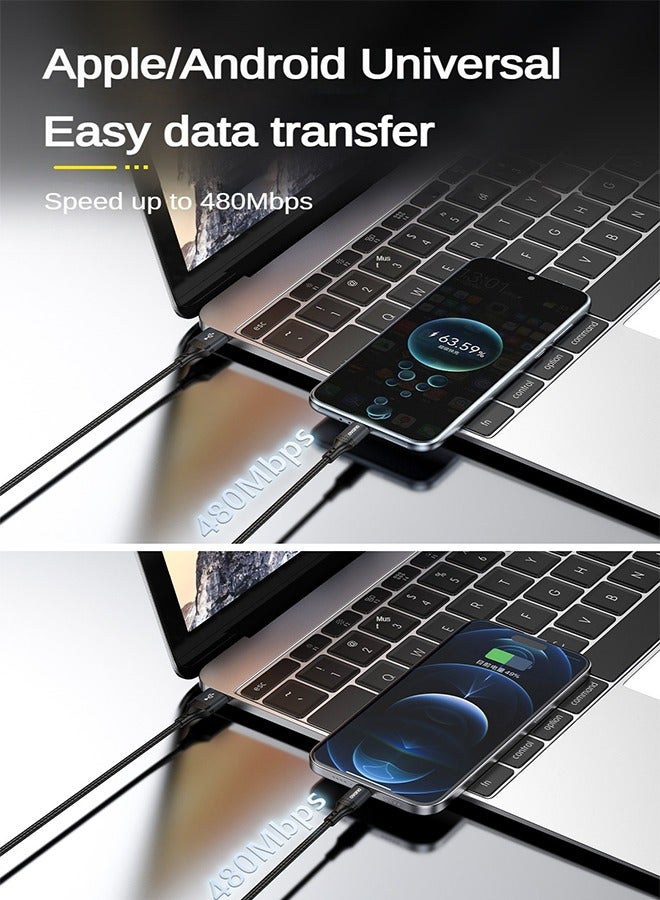 كيبل تايب سى شحن سريع PD 60W، شاحن سريع كابل Type C، سلك شاحن Type C إلى Type C من النايلون، طول 1.2 متر.