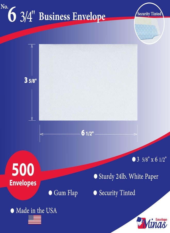 Minas Envelope 500 Minas Envelope # 6 3/4 Business Envelope, 3 5/8" x 6 1/2", Sturdy 24lb. White, Gum Flap, Security Tinted, 500 Envelopes - Image 2