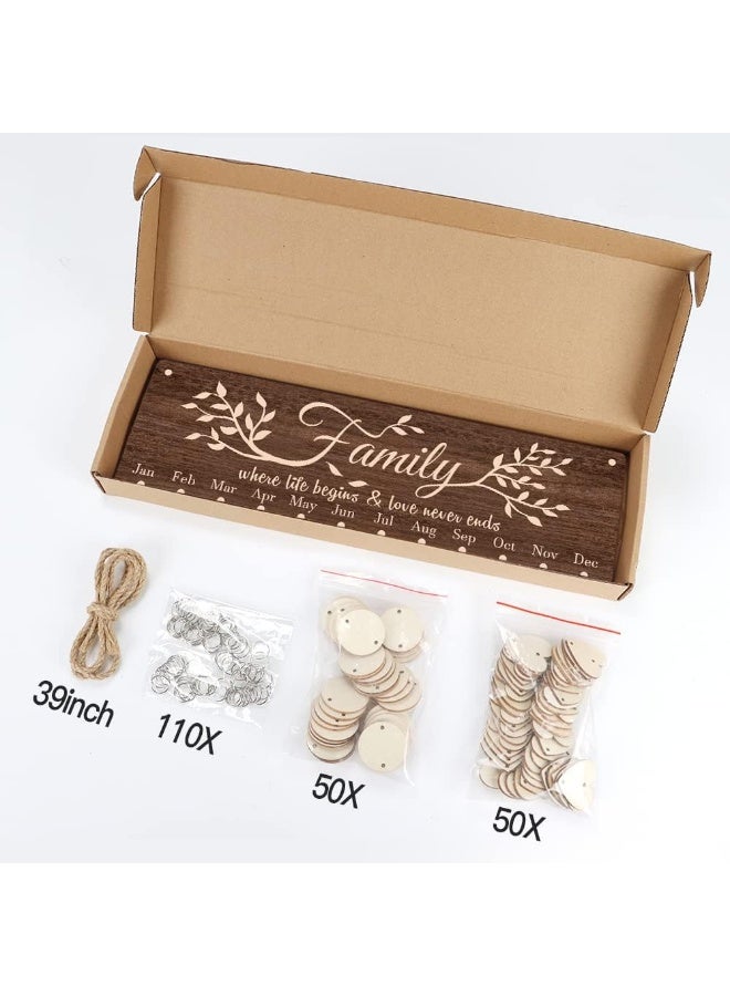 TOARTi TOARTi Vintage Family Reminder Calendar Board (16''x5''), Rustic Wooden Hanging Birthday Anniversary Reminder with 100pcs Wood Tags, DIY Calendar Plaque Sign Gift for Friend/Mother/Grandma  - Image 2