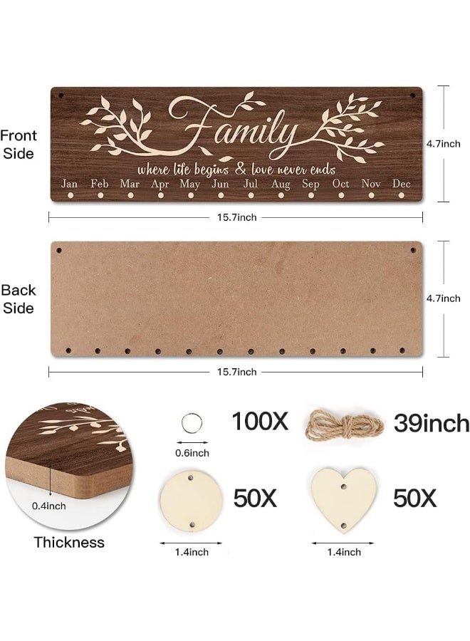 TOARTi TOARTi Vintage Family Reminder Calendar Board (16''x5''), Rustic Wooden Hanging Birthday Anniversary Reminder with 100pcs Wood Tags, DIY Calendar Plaque Sign Gift for Friend/Mother/Grandma  - Image 3