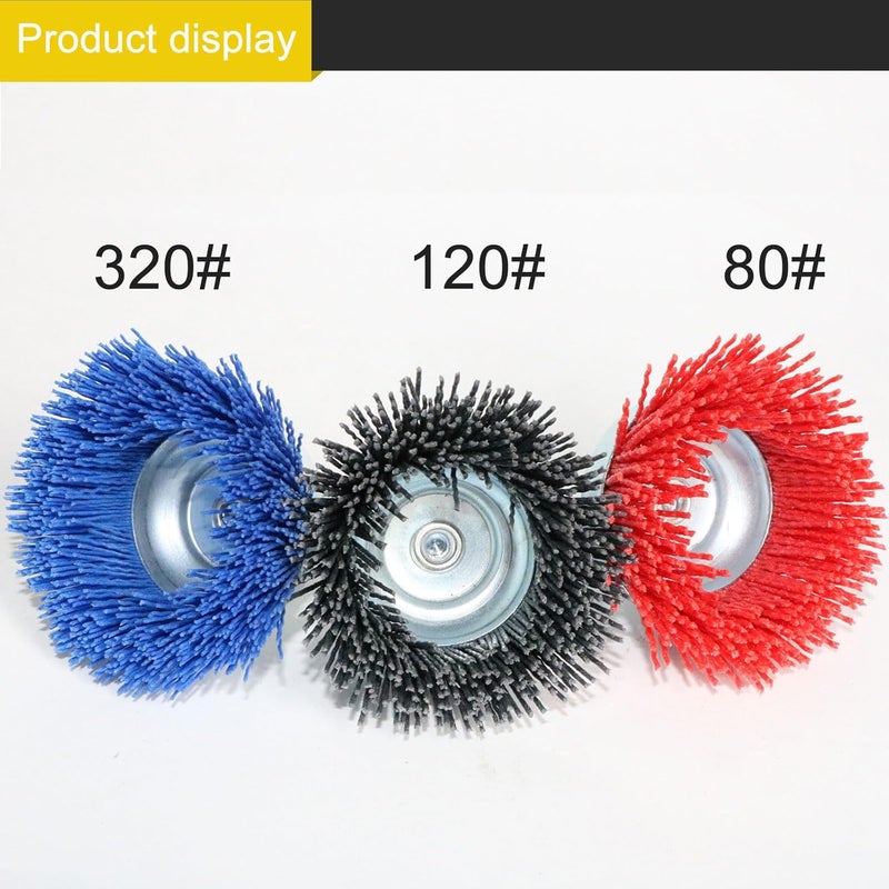 FPPO 8Pcs 3 Inch Assorted Cup Brushes Abrasive Wire Nylon Cup Brush for Drill,Grit 80 120 320 with 1/4" Shank (8) - Image 2