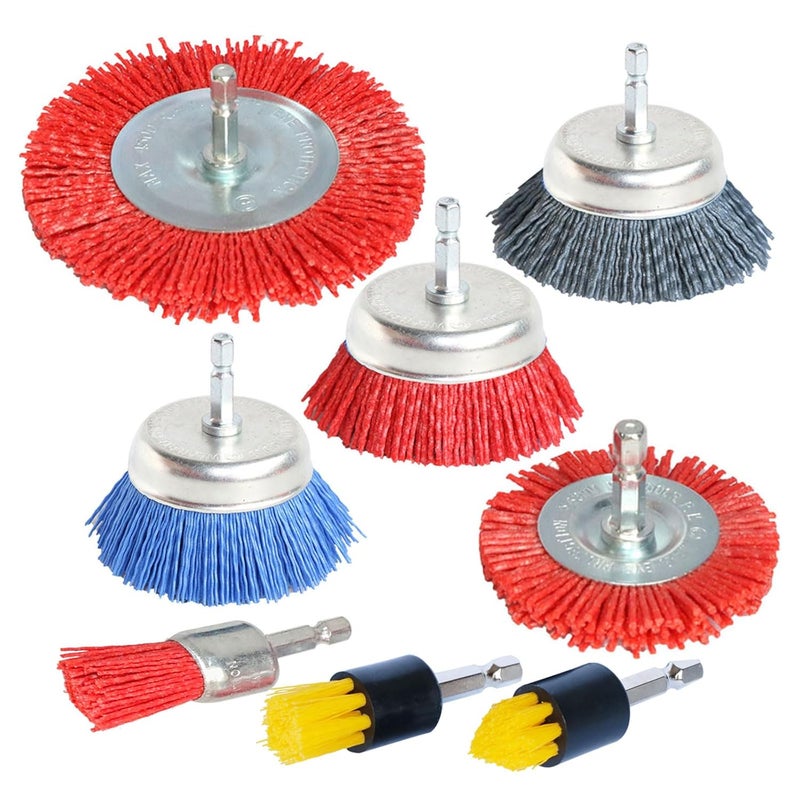 FPPO 8Pcs 3 Inch Assorted Cup Brushes Abrasive Wire Nylon Cup Brush for Drill,Grit 80 120 320 with 1/4" Shank (8) - Image 1