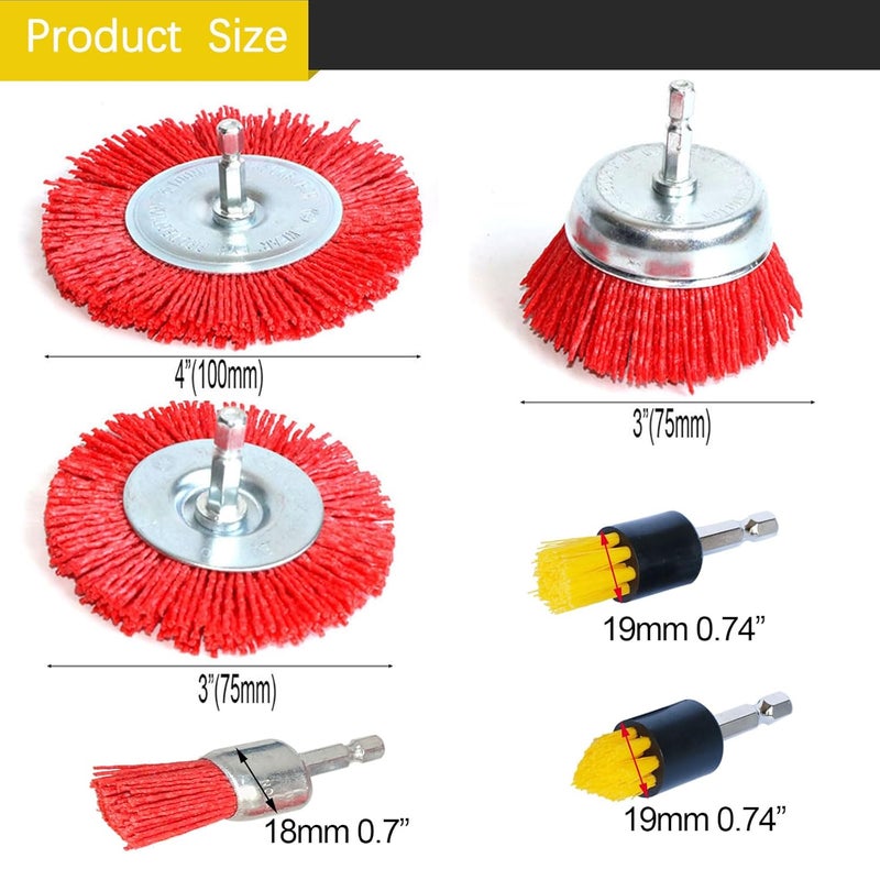 FPPO 8Pcs 3 Inch Assorted Cup Brushes Abrasive Wire Nylon Cup Brush for Drill,Grit 80 120 320 with 1/4" Shank (8) - Image 3