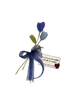 Happy Threads Happy Threads| Handmade Crochet Blue Open Tulips,Eco-Friendly & Elegant Flower Bouquets for Fathers Day & Other Occasions,Best Decorative & Gifting Items for Home and Office  - Image 2