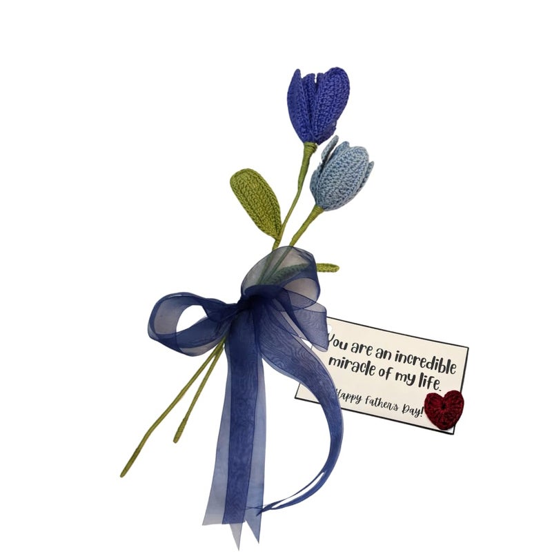 Happy Threads| Handmade Crochet Blue Open Tulips,Eco-Friendly & Elegant Flower Bouquets for Fathers Day & Other Occasions,Best Decorative & Gifting Items for Home and Office - Image 2