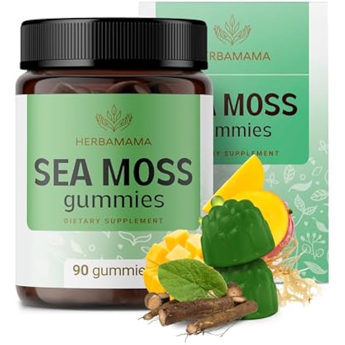 HERBAMAMA Sea Moss Gummies - 1600 mg True Sea Moss Gummies for Thyroid Support – Immune Support Supplement with Bladderwrack and Burdock Root - Vegan, Non-GMO - 90 Count (45 Servings) - Image 1