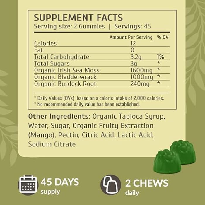 HERBAMAMA Sea Moss Gummies - 1600 mg True Sea Moss Gummies for Thyroid Support – Immune Support Supplement with Bladderwrack and Burdock Root - Vegan, Non-GMO - 90 Count (45 Servings) - Image 3