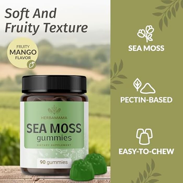 HERBAMAMA Sea Moss Gummies - 1600 mg True Sea Moss Gummies for Thyroid Support – Immune Support Supplement with Bladderwrack and Burdock Root - Vegan, Non-GMO - 90 Count (45 Servings) - Image 4