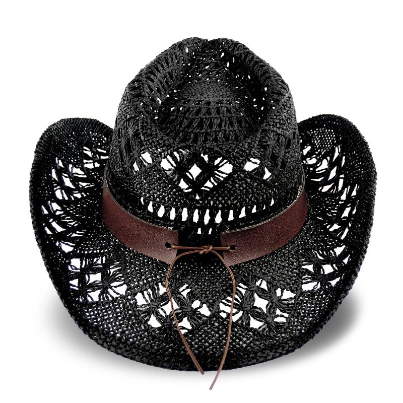 Foeran Men's Women's Straw Cowboy Hat Cowgirl Woven Sun Hat Western Cowboy Hat Two Decorative Bands - Image 3