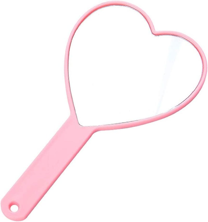 TBWHL Heart-Shaped Travel Handheld Mirror Portable Personal Cosmetic Hand Mirror with Handle Pink