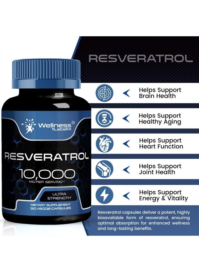 WELLNESS LABSRX Resveratrol 10000mg Organic Capsules - 120 Count - Japanese Knotweed Extract Resveratrol Supplement | Healthy Aging, Heart & Brain Health Support - Potent Complex, Vegan, Non-GMO, Gluten-Free - Image 3