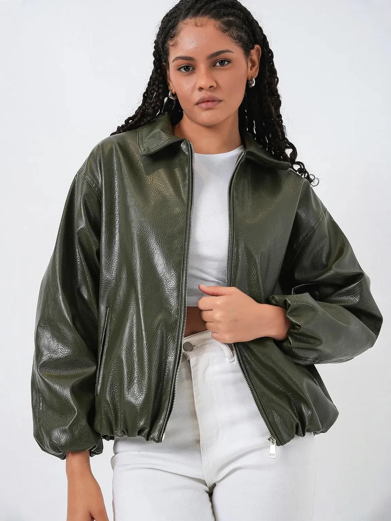 BIG DART BDART Oversized Faux Leather Zipper Jacket