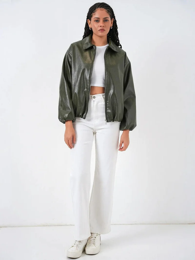 BIG DART BDART Oversized Faux Leather Zipper Jacket