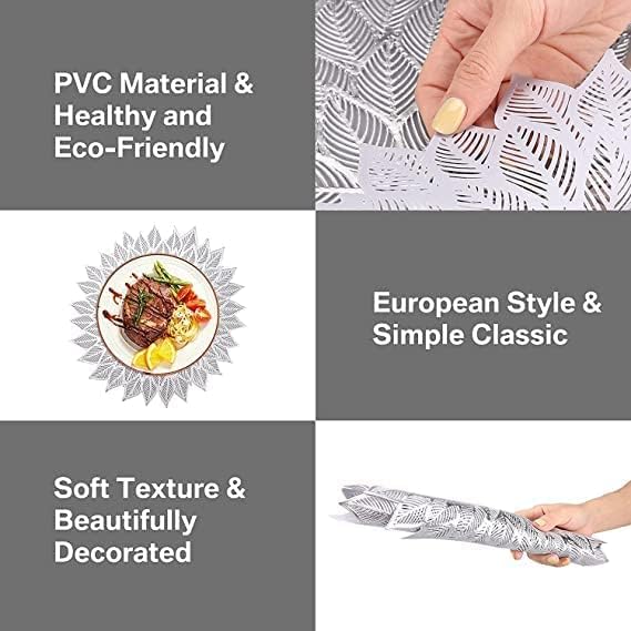 vaughn VAUGHN Table mat Round Shape Table mat Round Cutwork Design mat Dining Table mats Dressing Table MATS Bed Side Table mats Flower_Silver Pack of 2 - Image 4