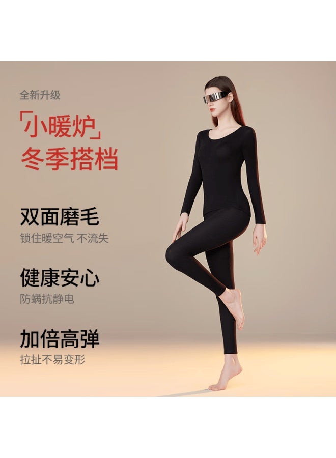 Joae Antibacterial Anti-mite Anti-static Cashmere Silk Women's Lightweight Thermal Underwear Set Autumn Top And Bottom With German Velvet