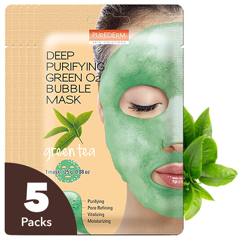 PUREDERM Deep Purifying Green O2 Bubble Mask 0.88oz x 5ea / Korean beauty/Bubble mask/Cleansing foam/Cleanser/Purifying mask/Green tea mask/Face toxin - Image 1
