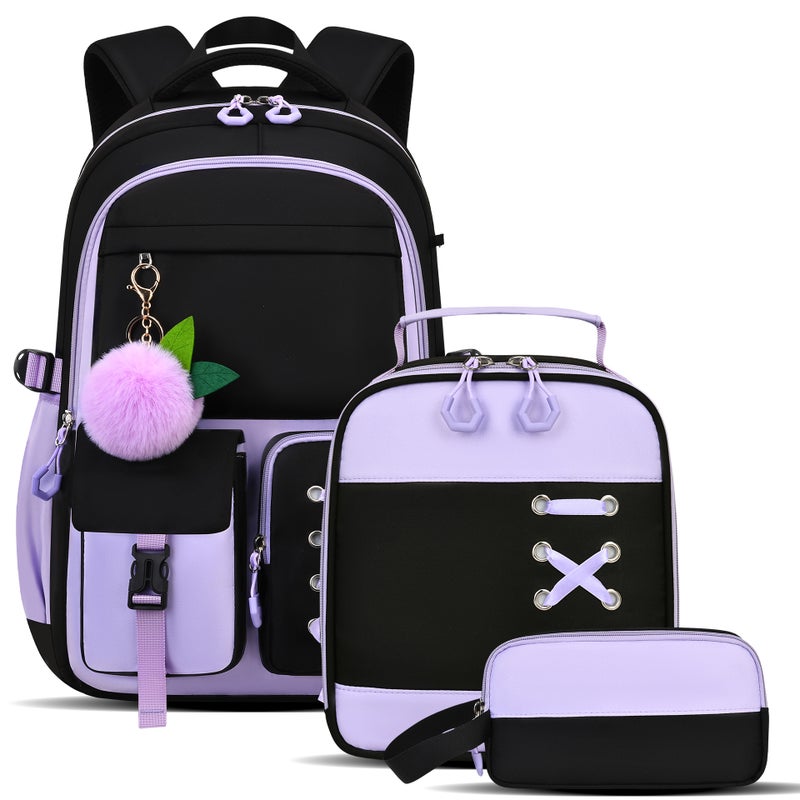 Large Capacity School Backpack for Girls, 3-Piece Set, Lightweight - Image 1