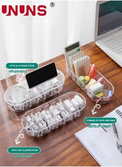 UNUNS 2 Pc Plastic Cable Management Box,Cable Management Box,White Cable Management Box With Separable Lattice,Clear Powe Cord Organizer With 7 Compartment  - Image 2