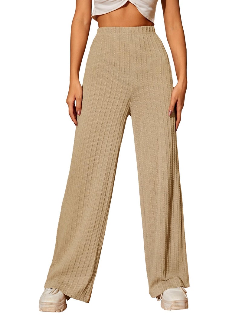 TOPLOT Women's Ribbed Knit Wide-Leg Pants || Trousers for Woman (Jqrd-Trouser-5252-Cream-36) - Image 5