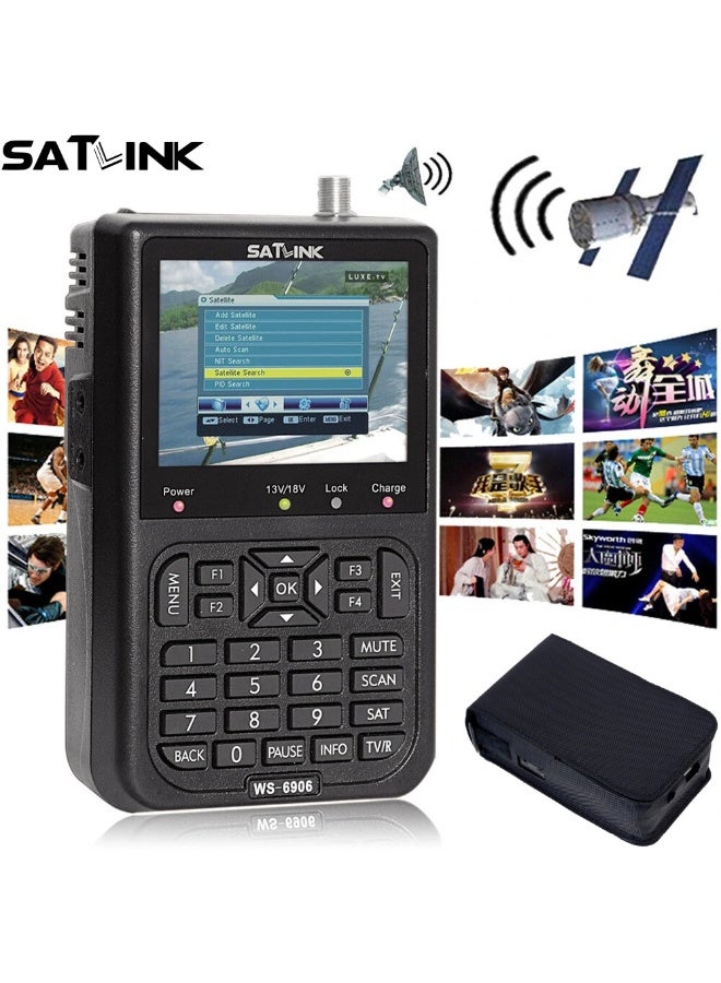 SATLINK WS-6906 Digital Satellite Signal Finder, Signal Meter for Sat Dish DVB-S FTA Signal Finder Satellite TV Receiver Tool for Adjusting Sat TV Dish with 3.5inch LCD Display - Image 1