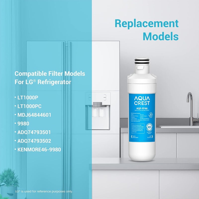 AquaCrest فلتر مياه ثلاجة AQUA CREST LT1000PC ADQ747935 MDJ64844644601 معتمد من NSF، بديل لـ LG® LT1000P®، LT1000PCS، ADQ74793501، ADQ74793502، Kenmore 469980، 9980، عبوة من 2 - Image 5