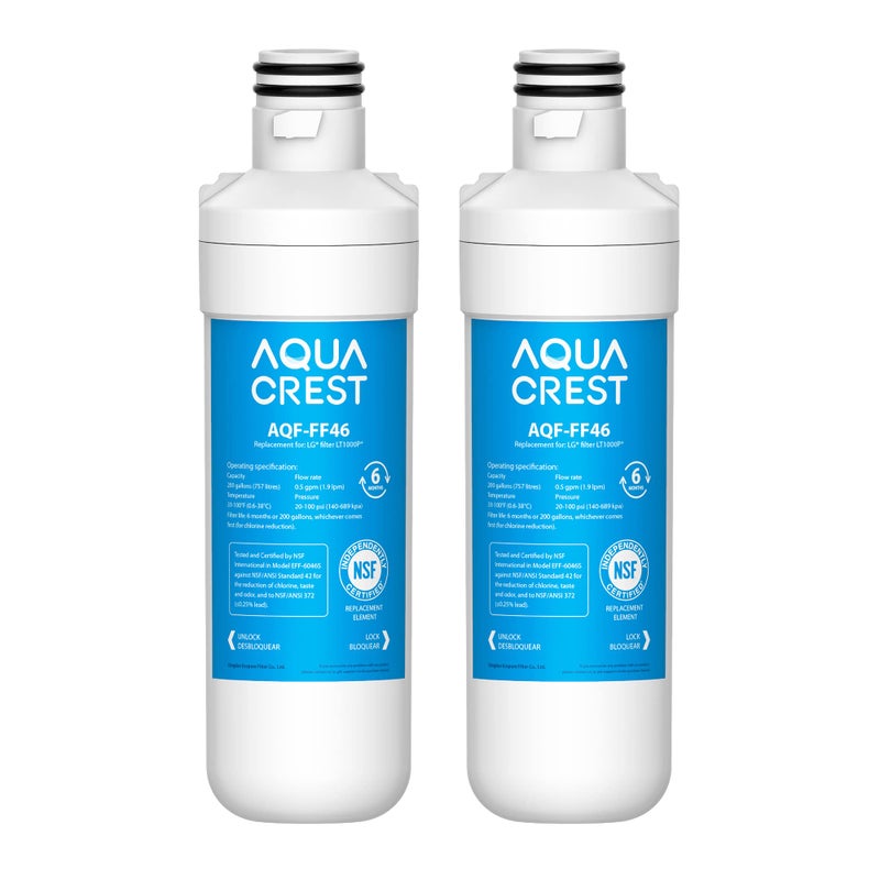 AquaCrest فلتر مياه ثلاجة AQUA CREST LT1000PC ADQ747935 MDJ64844644601 معتمد من NSF، بديل لـ LG® LT1000P®، LT1000PCS، ADQ74793501، ADQ74793502، Kenmore 469980، 9980، عبوة من 2 - Image 1