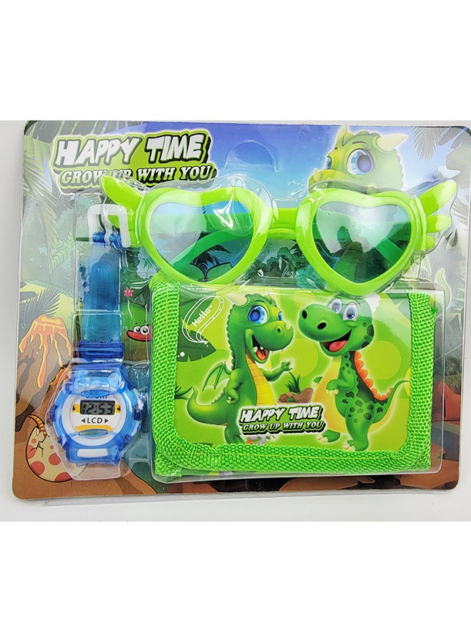 Three-oriole Children's Watch Wallet Glasses Melody Cartoon Electronic Watch Coin Purse Kindergarten Student Gift-Color:Dinosaur (watch + Glasses + Wallet)  - Image 4