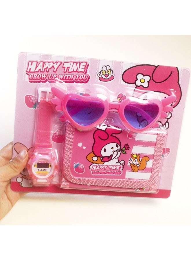 Three-oriole Children's Watch Wallet Glasses Melody Cartoon Electronic Watch Coin Purse Kindergarten Student Gift-Color:Dinosaur (watch + Glasses + Wallet)  - Image 2