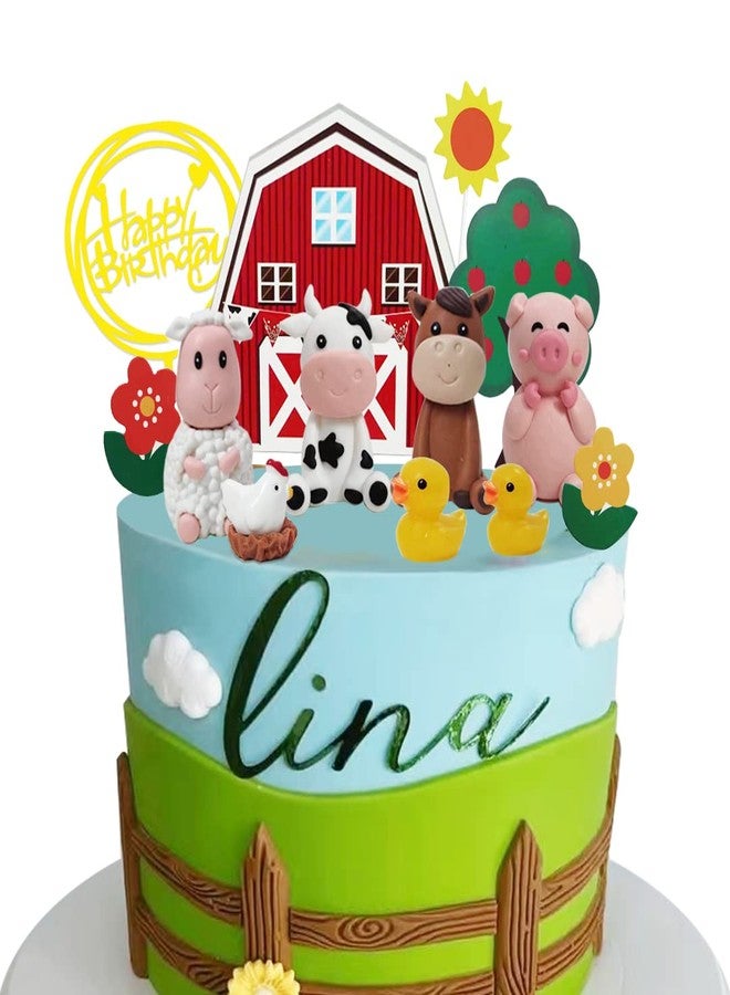 DiDida Farm Animal Cake Topper with Cow Horse Sheep Pig Duck Hen for Farm Animal Theme Birthday Baby Shower Party - Image 3