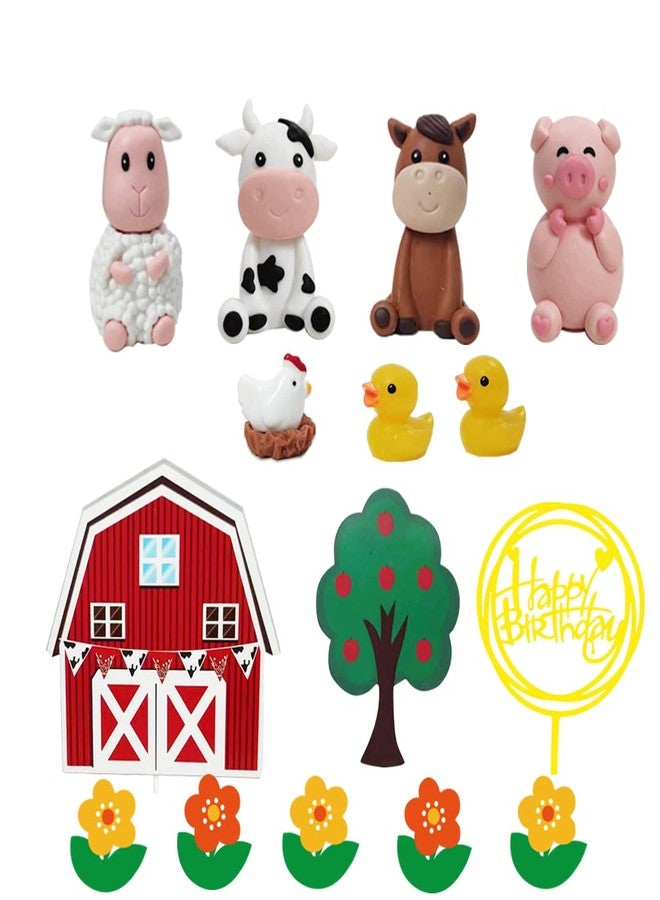 DiDida Farm Animal Cake Topper with Cow Horse Sheep Pig Duck Hen for Farm Animal Theme Birthday Baby Shower Party - Image 2