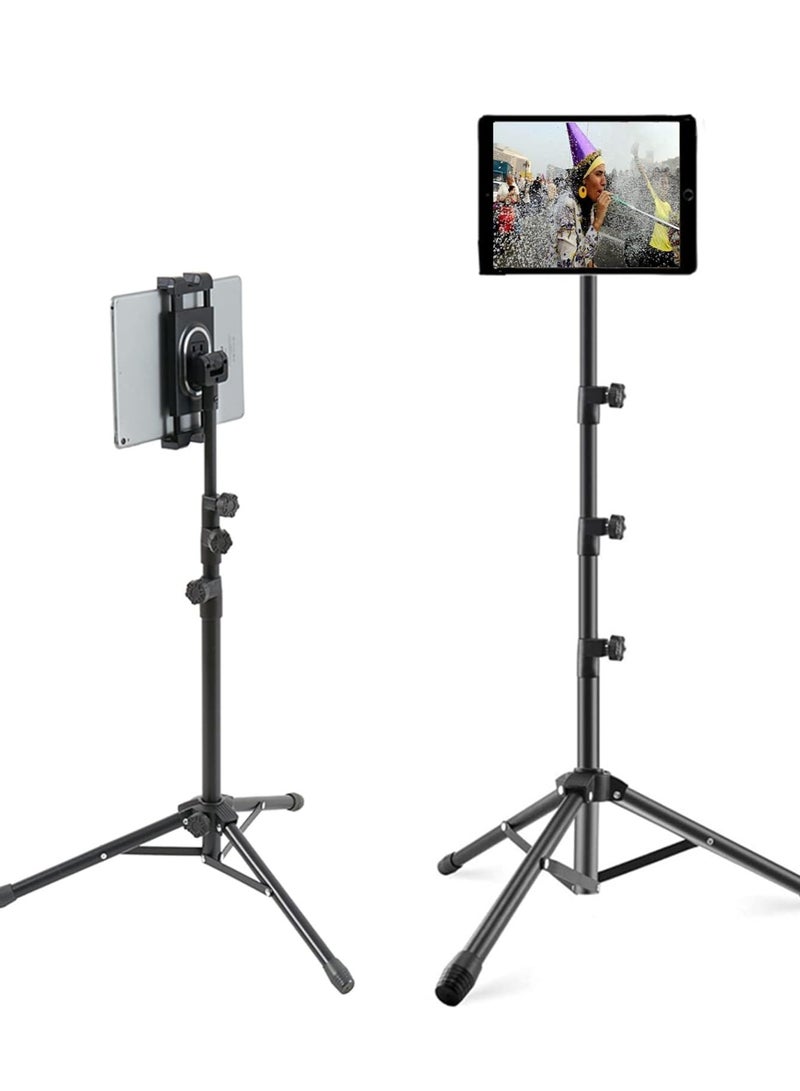 ELTRAZONE ripod Stand Tablet Holder: Adjustable Height Tripod Stand Foldable Phone Holder Phone Tripod Stand Floor Tablet Cradle Bracket for 4.7-12.9 Inch iPhone 13 Pro Samsung Tab iPad Mini Galaxy - Image 1