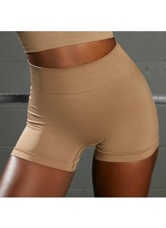 Winter New Seamless Yoga Suit Back Beauty Sports Fitness Wear European American Style Booty Lifting Pants Yoga Set Combination Shorts-khaki