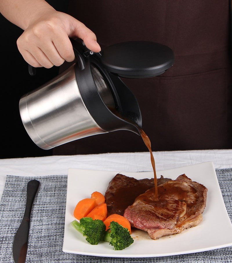 Rorence Stainless Steel Double Insulated Gravy Boat Sauce Jug with Hinged Lid for Thanksgiving Dinner - 32 Oz - Image 5