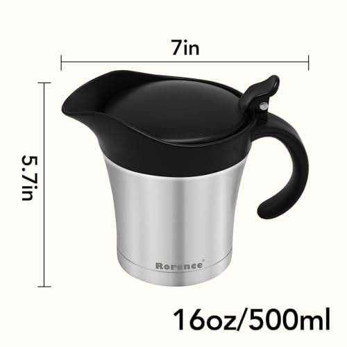 Rorence Stainless Steel Double Insulated Gravy Boat Sauce Jug with Hinged Lid for Thanksgiving Dinner - 32 Oz - Image 2